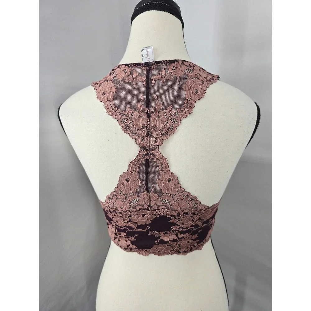 Wishlist Burgundy Rose Floral Lace Bralette T-Back Racerback Womens Medium